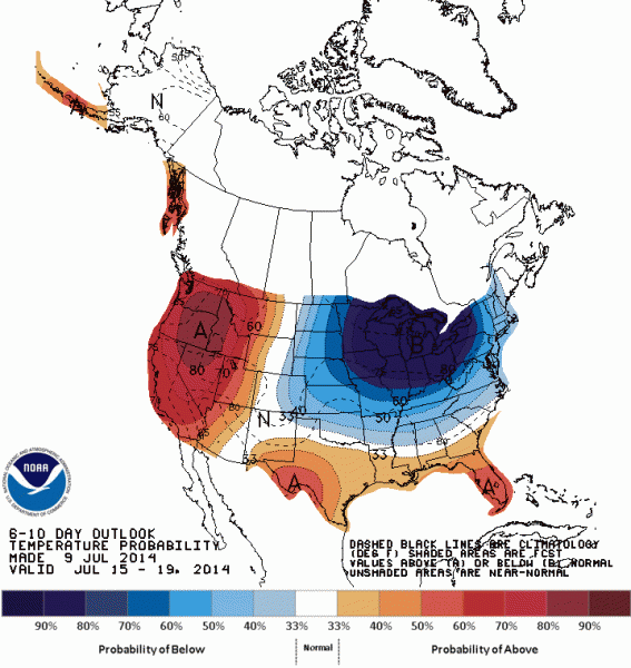 "Polar Vortex" type outlook for the week of July 14/Credit: NOAA