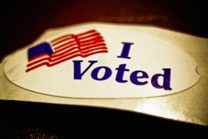 "I voted" sticker. (Photo via Flickr/vox efx)