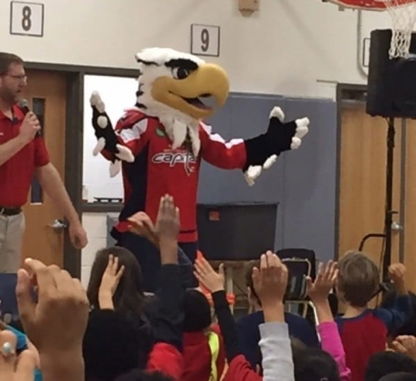 Caps' Mascot Slapshot visits Terraset Elementary School/Credit: Terraset